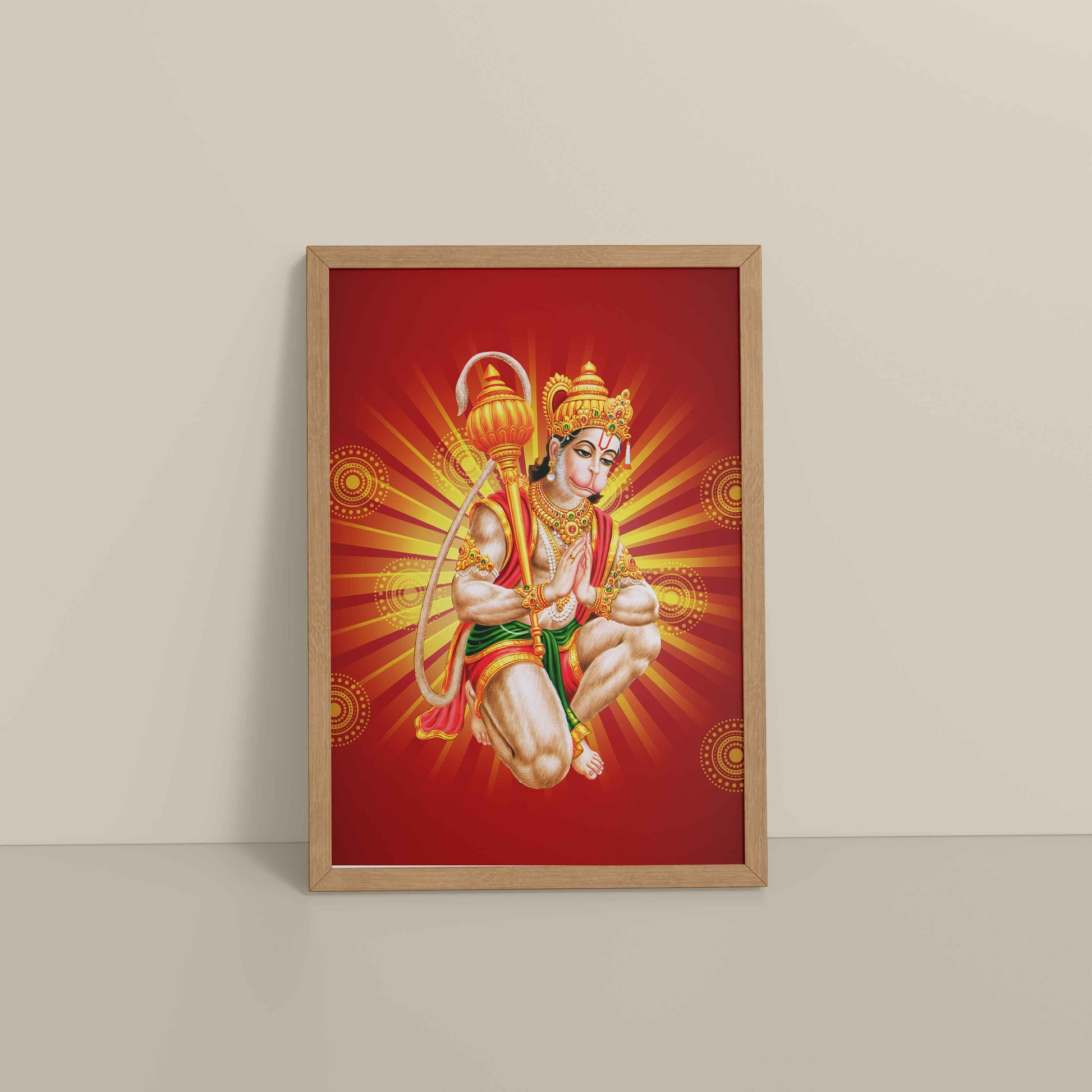 Floor View of Divine Lord Hanuman Wall Frame – Hindu God Wall Decor in Natrual Color Frame