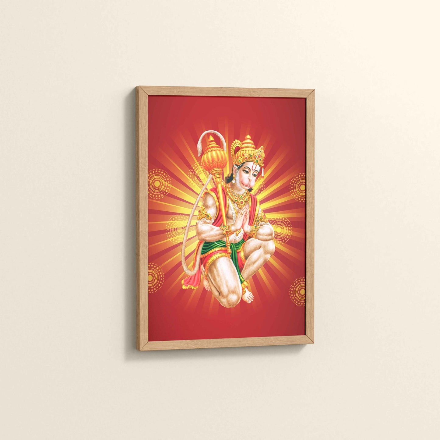 Side View of Divine Lord Hanuman Wall Frame – Hindu God Wall Decor in Natrual Color Frame