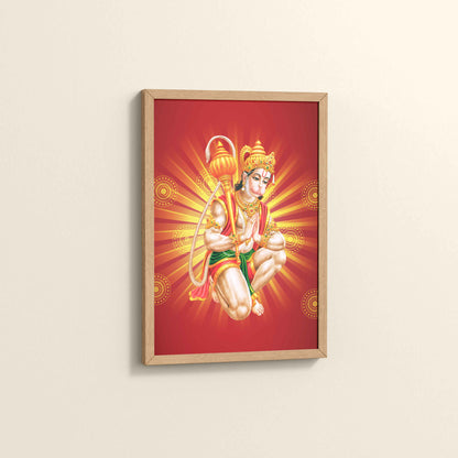 Side View of Divine Lord Hanuman Wall Frame – Hindu God Wall Decor in Natrual Color Frame