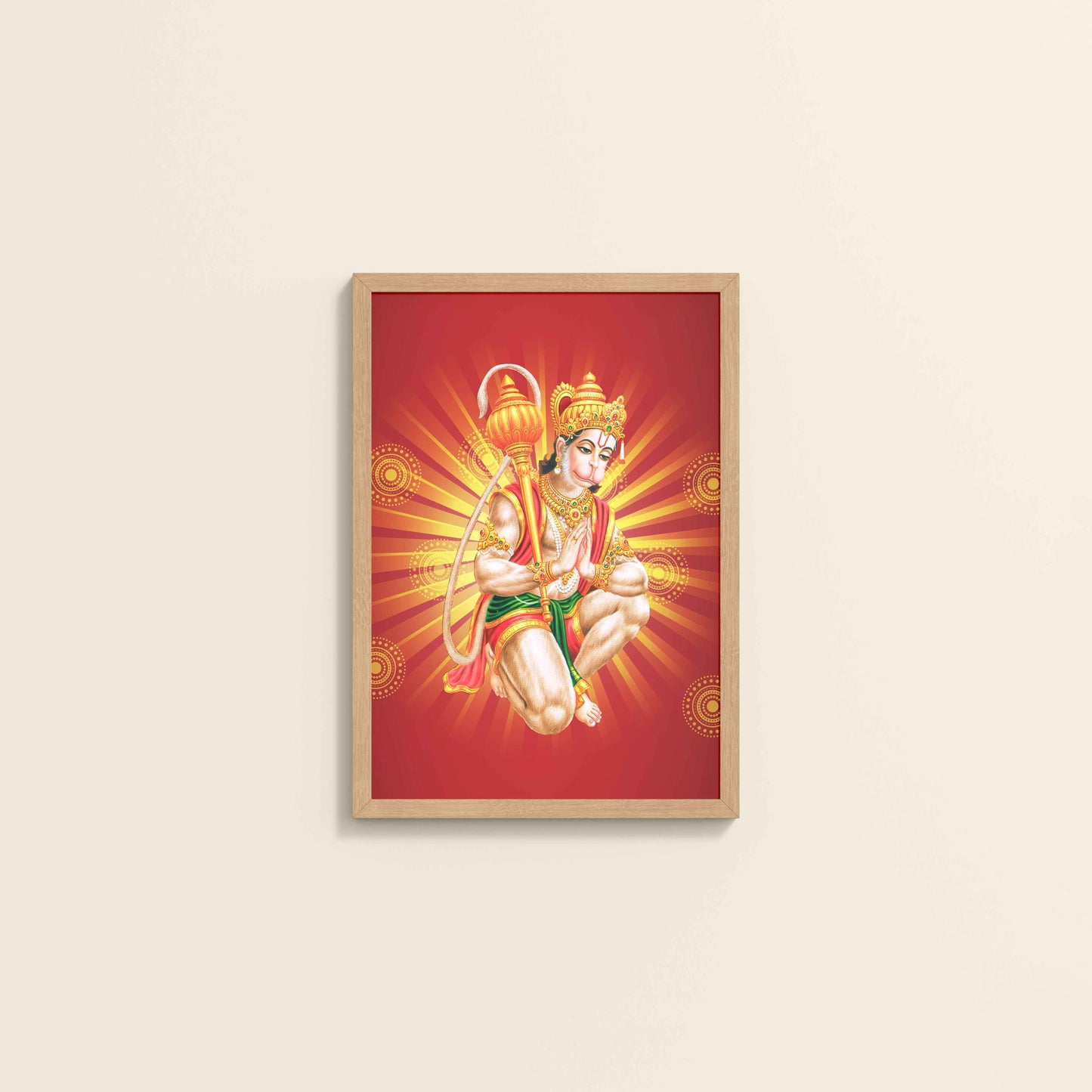 Wall View of Divine Lord Hanuman Wall Frame – Hindu God Wall Decor in Natrual Color Frame