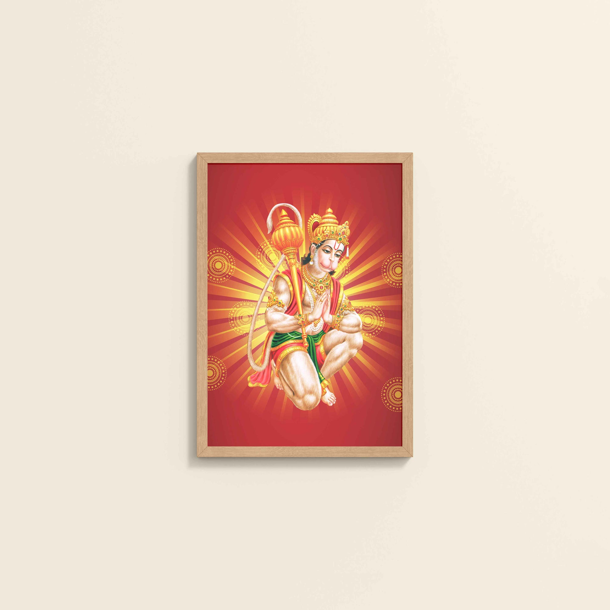 Wall View of Divine Lord Hanuman Wall Frame – Hindu God Wall Decor in Natrual Color Frame