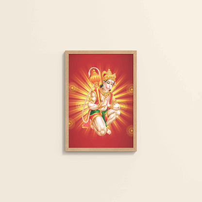 Wall View of Divine Lord Hanuman Wall Frame – Hindu God Wall Decor in Natrual Color Frame