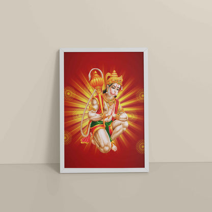 Floor View of Divine Lord Hanuman Wall Frame – Hindu God Wall Decor in White Color Frame