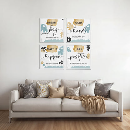 Living Room Sofa Preview of Work Hard & Stay Positive Wall Art Set of 4 Collections in White Color Frame