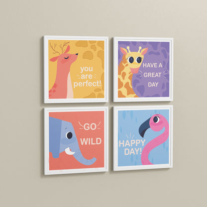Side View of Go Wild with Joy Motivational Set of 4 Frames in White Color Frame