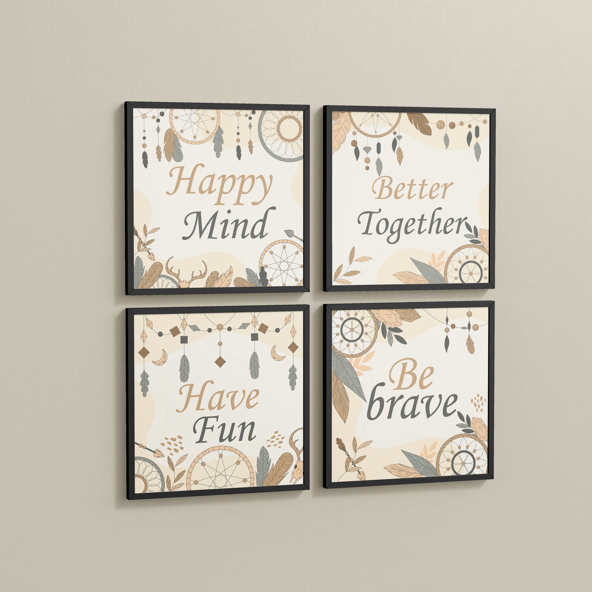 Side View of Joyful Living – Motivational Wall Art Set of 4 Frames in Black Color Frame