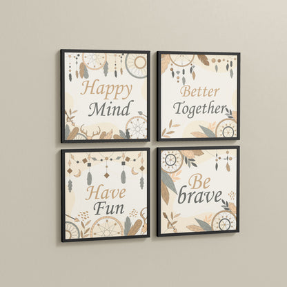 Side View of Joyful Living – Motivational Wall Art Set of 4 Frames in Black Color Frame