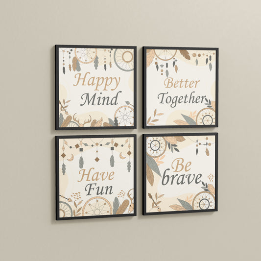 Side View of Joyful Living – Motivational Wall Art Set of 4 Frames in Black Color Frame