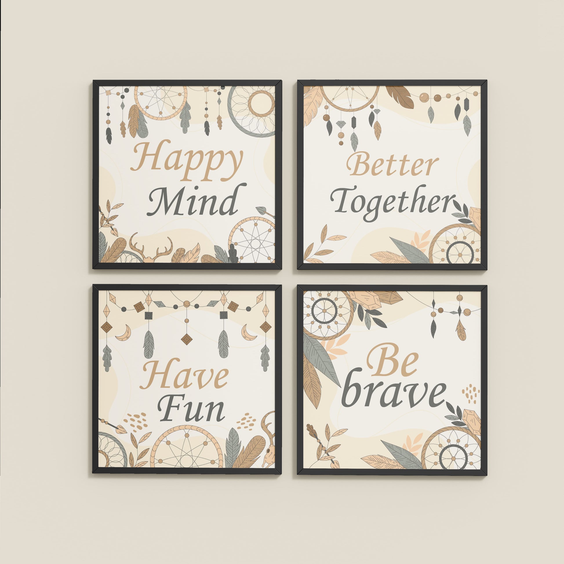 Wall View of Joyful Living – Motivational Wall Art Set of 4 Frames in Black Color Frame