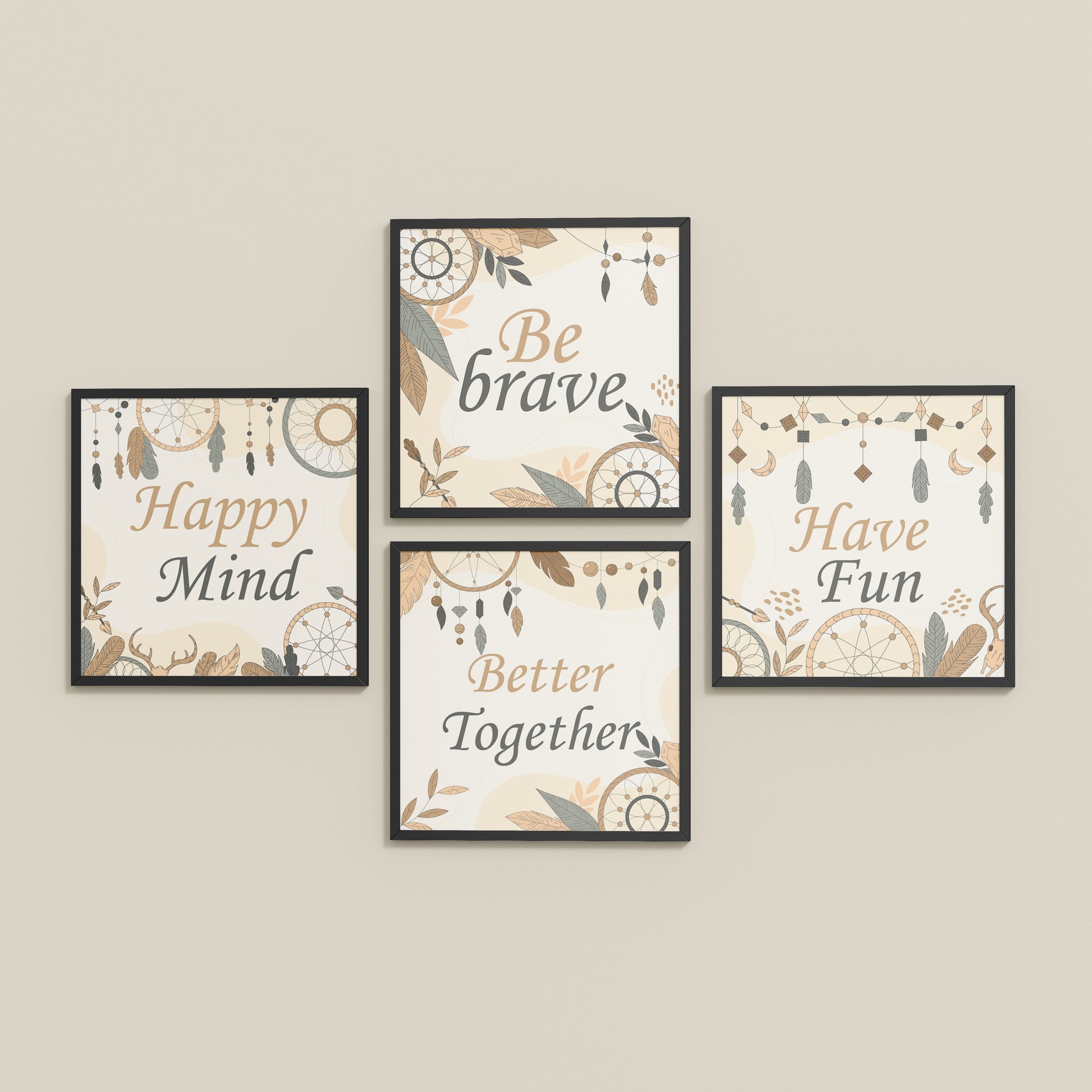 Inclined Floor View of Joyful Living – Motivational Wall Art Set of 4 Frames in Black Color Frame