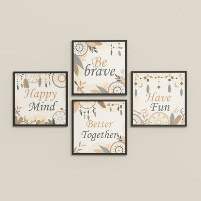 Inclined Floor View of Joyful Living – Motivational Wall Art Set of 4 Frames in Black Color Frame