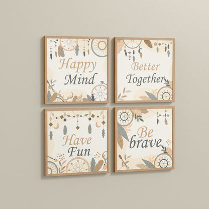 Side View of Joyful Living – Motivational Wall Art Set of 4 Frames in Natrual Color Frame