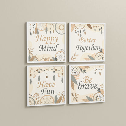 Side View of Joyful Living – Motivational Wall Art Set of 4 Frames in White Color Frame