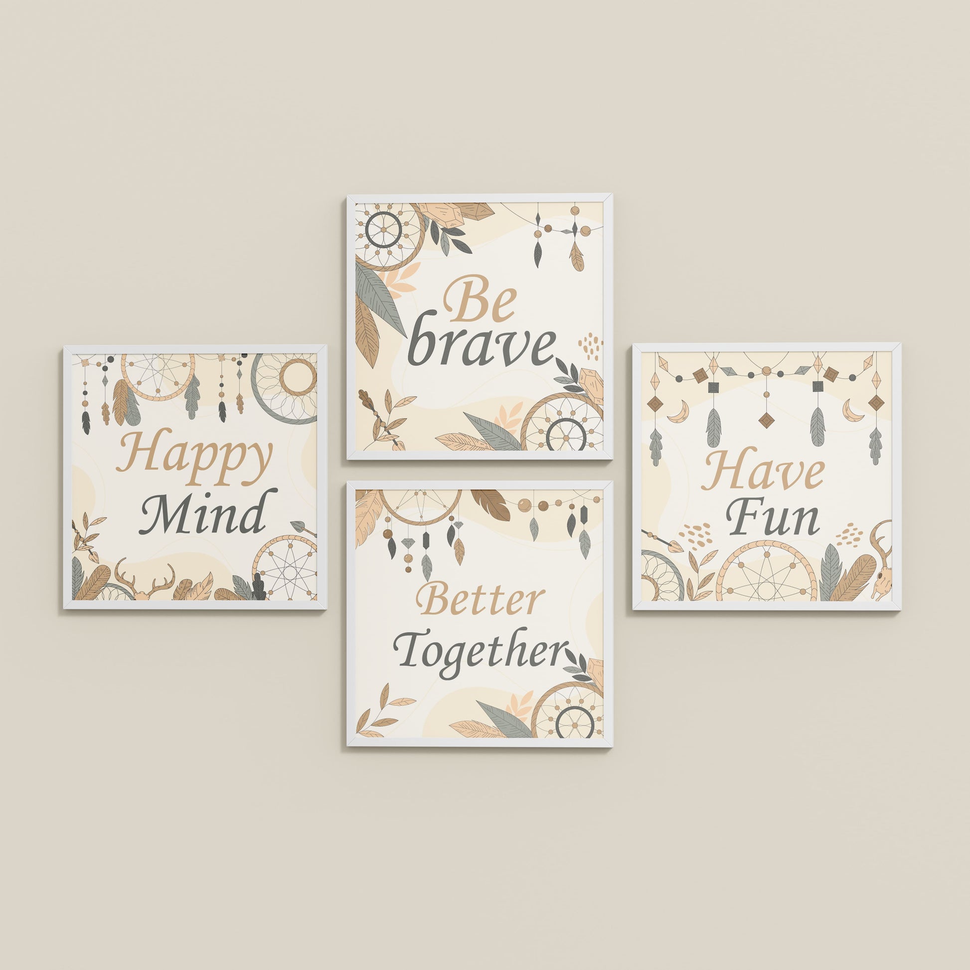 Inclined Floor View of Joyful Living – Motivational Wall Art Set of 4 Frames in White Color Frame