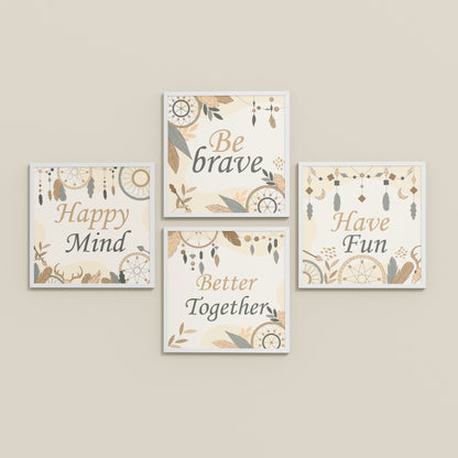Inclined Floor View of Joyful Living – Motivational Wall Art Set of 4 Frames in White Color Frame