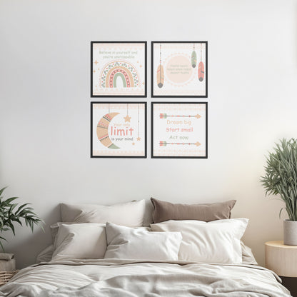Living Room Sofa Preview of Dream, Hustle, Believe – Inspirational Quote Frame Set of 4 in Black Color Frame