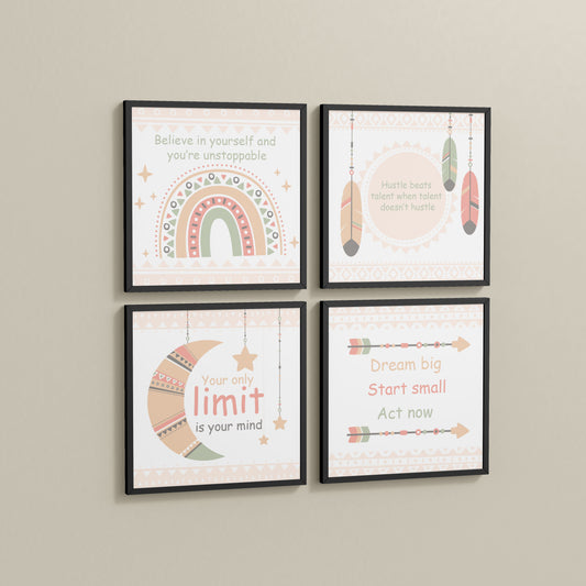 Side View of Dream, Hustle, Believe – Inspirational Quote Frame Set of 4 in Black Color Frame