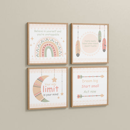 Side View of Dream, Hustle, Believe – Inspirational Quote Frame Set of 4 in Natrual Color Frame