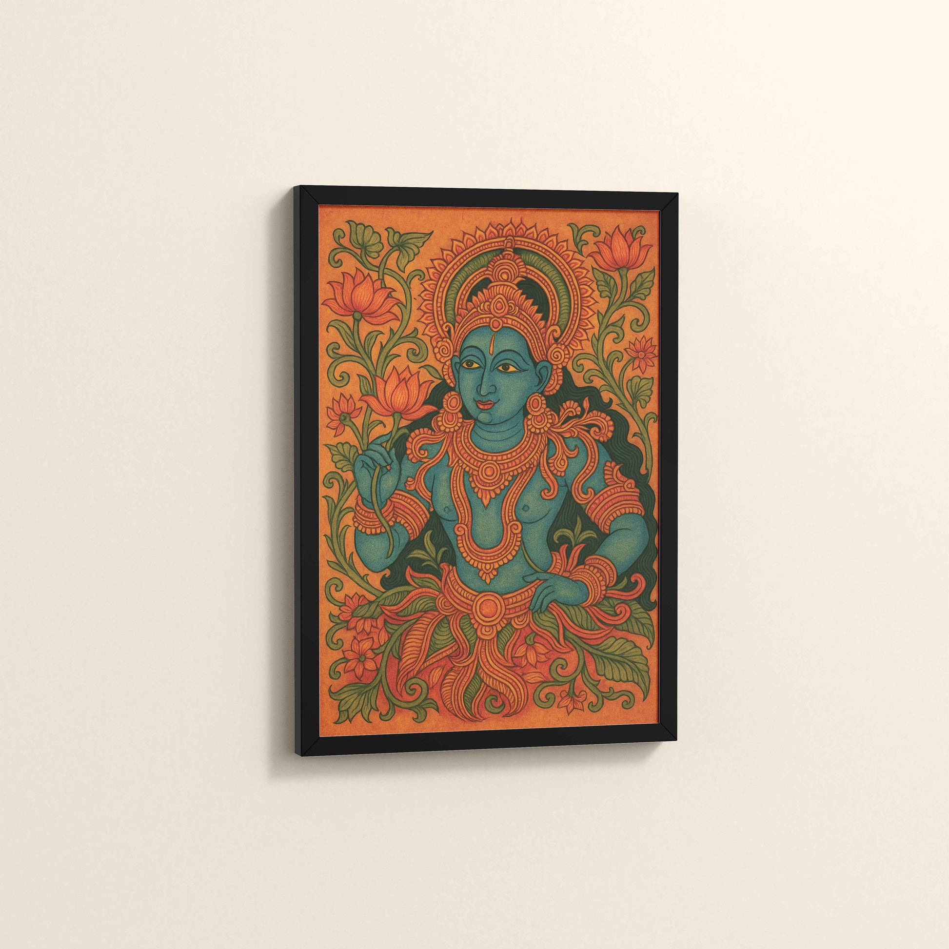 Side View of Divine Grace: Kerala Mural Art Wall Decor in Black Color Frame