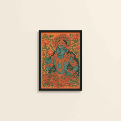 Wall View of Divine Grace: Kerala Mural Art Wall Decor in Black Color Frame