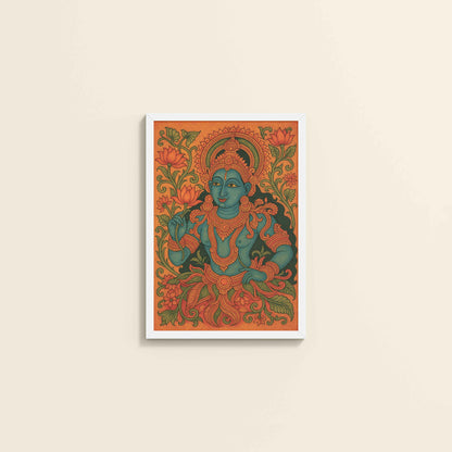 Wall View of Divine Grace: Kerala Mural Art Wall Decor in White Color Frame