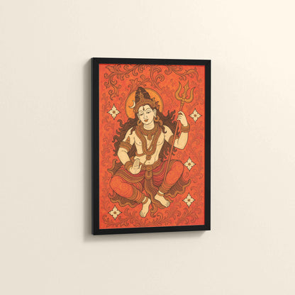 Side View of Shiva Shakti – Kerala Mural Art of Lord Shiva in Black Color Frame