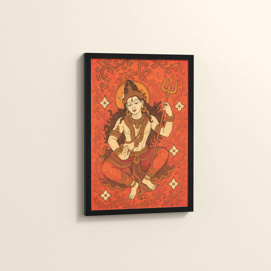 Side View of Shiva Shakti – Kerala Mural Art of Lord Shiva in Black Color Frame