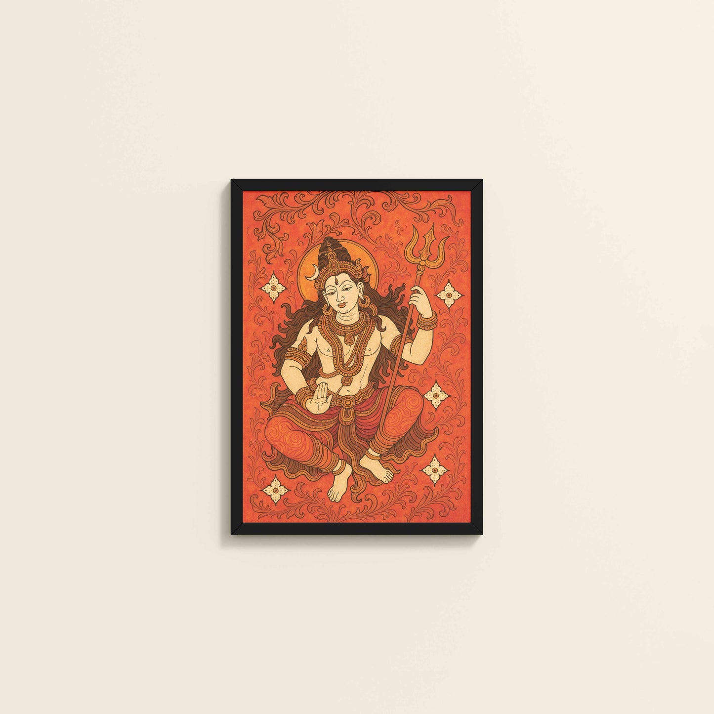 Wall View of Shiva Shakti – Kerala Mural Art of Lord Shiva in Black Color Frame