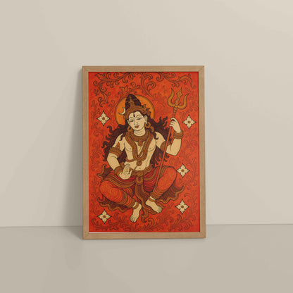 Floor View of Shiva Shakti – Kerala Mural Art of Lord Shiva in Natrual Color Frame