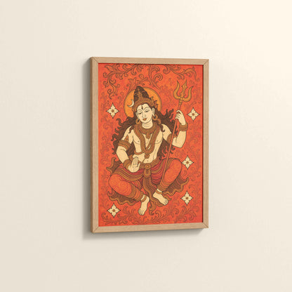 Side View of Shiva Shakti – Kerala Mural Art of Lord Shiva in Natrual Color Frame