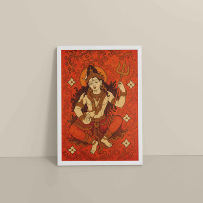 Floor View of Shiva Shakti – Kerala Mural Art of Lord Shiva in White Color Frame