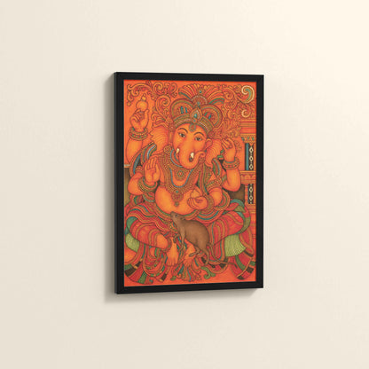 Side View of Blessings of Ganesha – Kerala Mural Wall Art & Decor in Black Color Frame