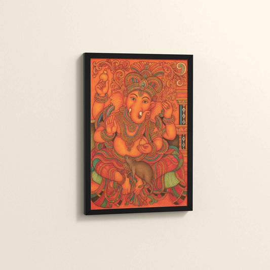 Side View of Blessings of Ganesha – Kerala Mural Wall Art & Decor in Black Color Frame