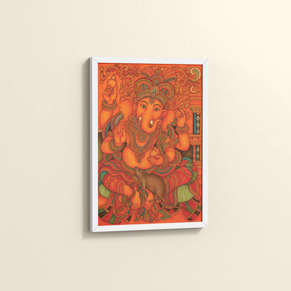 Side View of Blessings of Ganesha – Kerala Mural Wall Art & Decor in White Color Frame