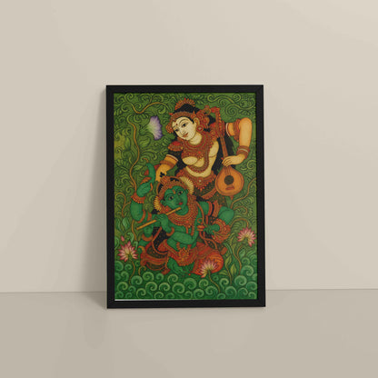 Floor View of Eternal Love – Radha Krishna Kerala Mural Art in Black Color Frame