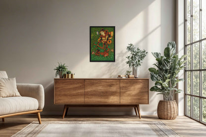 Living Room Cabinet Preview of Eternal Love – Radha Krishna Kerala Mural Art in Black Color Frame