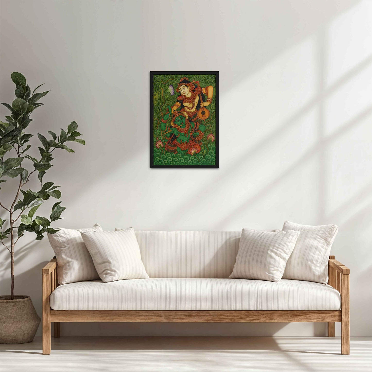 Living Room Cabinet Table Preview of Eternal Love – Radha Krishna Kerala Mural Art in Black Color Frame
