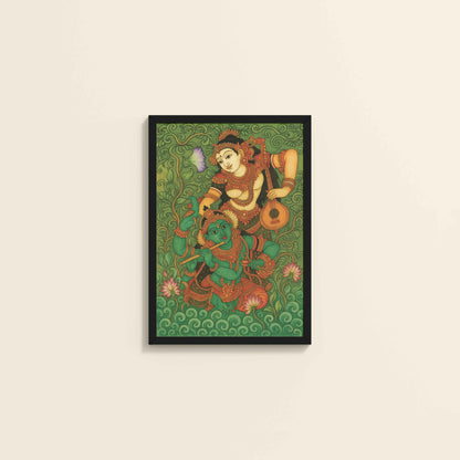 Wall View of Eternal Love – Radha Krishna Kerala Mural Art in Black Color Frame