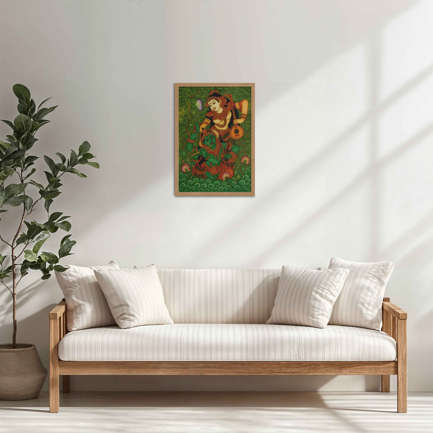 Living Room Cabinet Table Preview of Eternal Love – Radha Krishna Kerala Mural Art in Natrual Color Frame