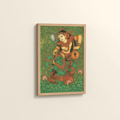 Side View of Eternal Love – Radha Krishna Kerala Mural Art in Natrual Color Frame