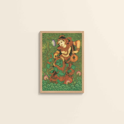 Wall View of Eternal Love – Radha Krishna Kerala Mural Art in Natrual Color Frame