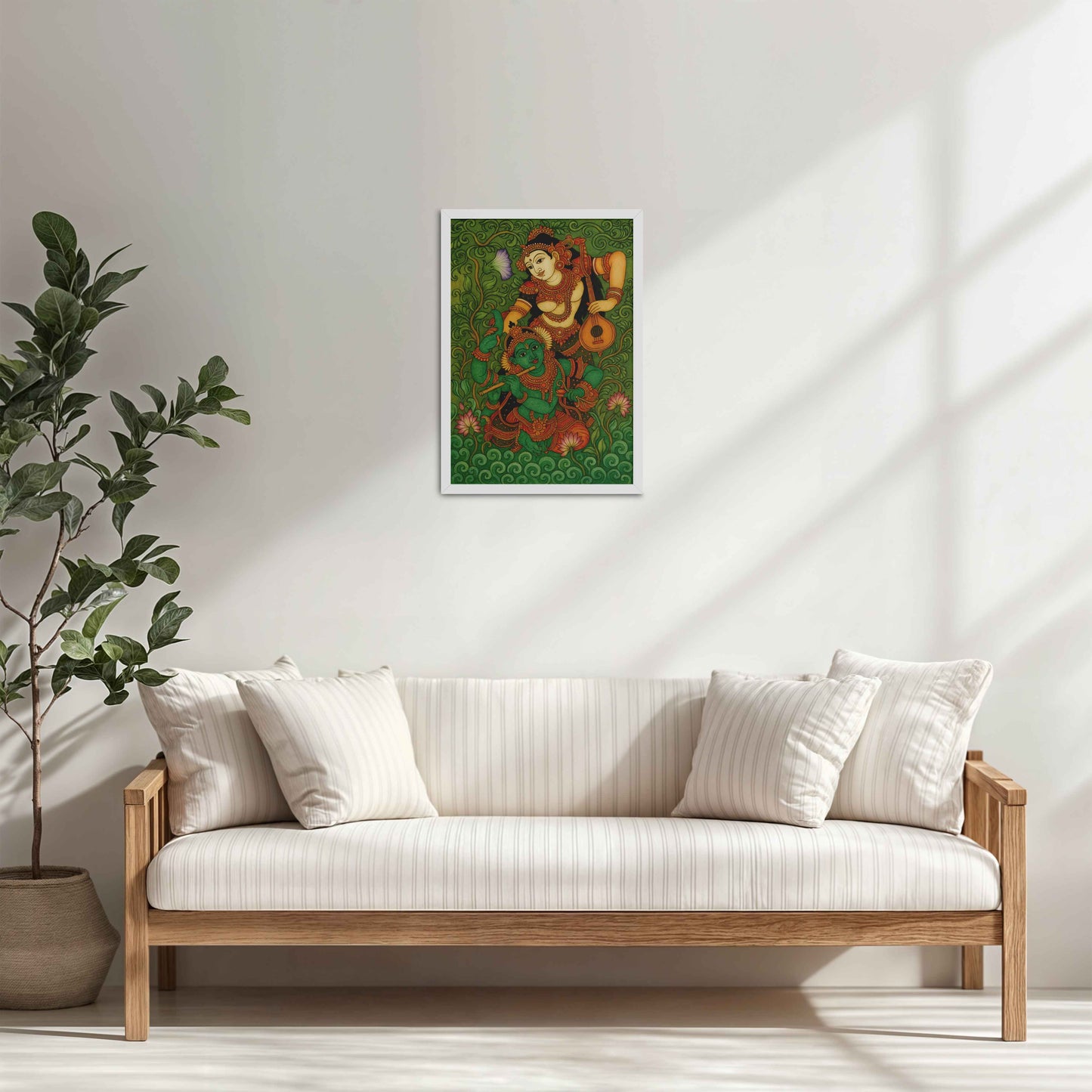Living Room Cabinet Table Preview of Eternal Love – Radha Krishna Kerala Mural Art in White Color Frame