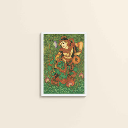 Wall View of Eternal Love – Radha Krishna Kerala Mural Art in White Color Frame