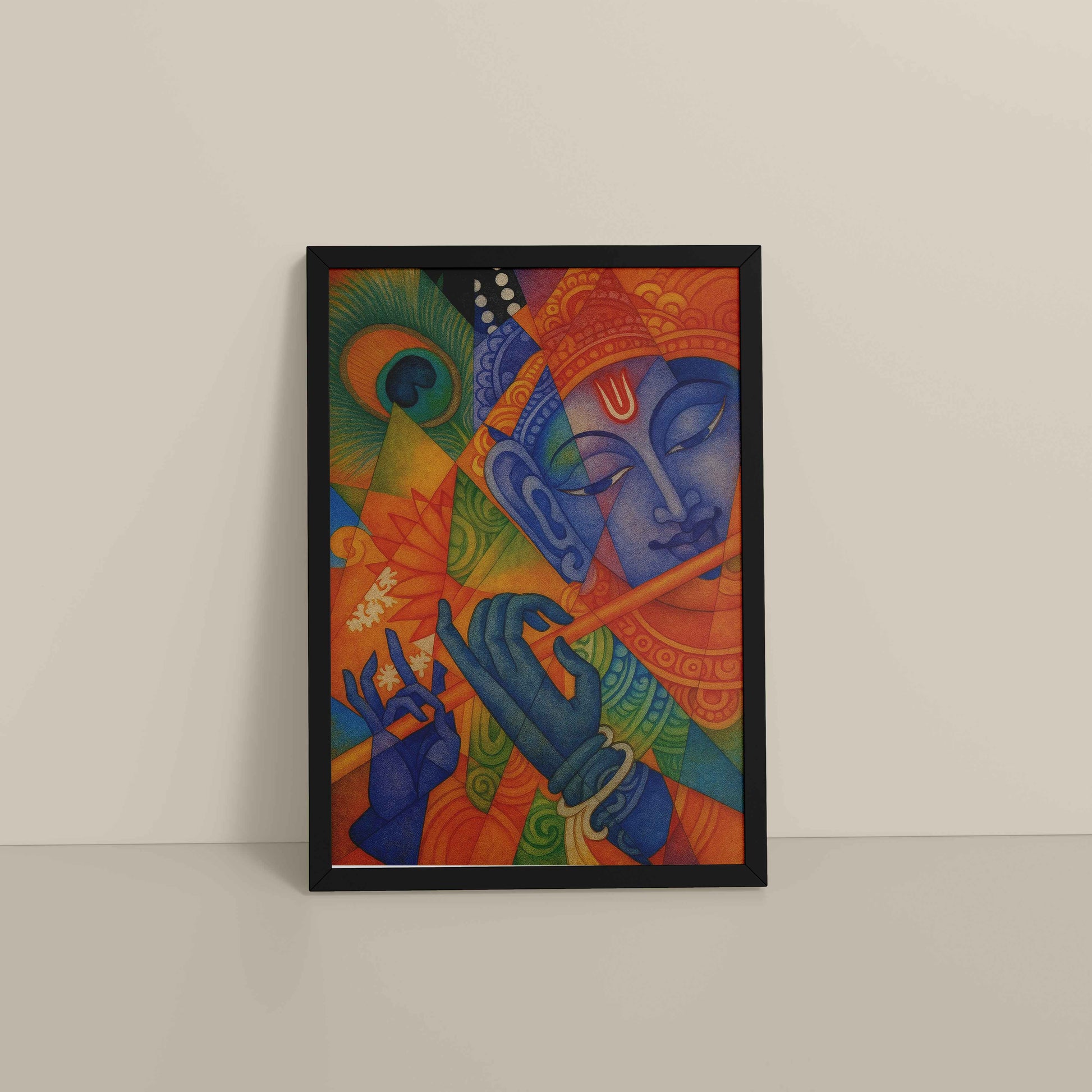 Floor View of Murali Manohar – Lord Krishna Kerala Mural Art Frame in Black Color Frame