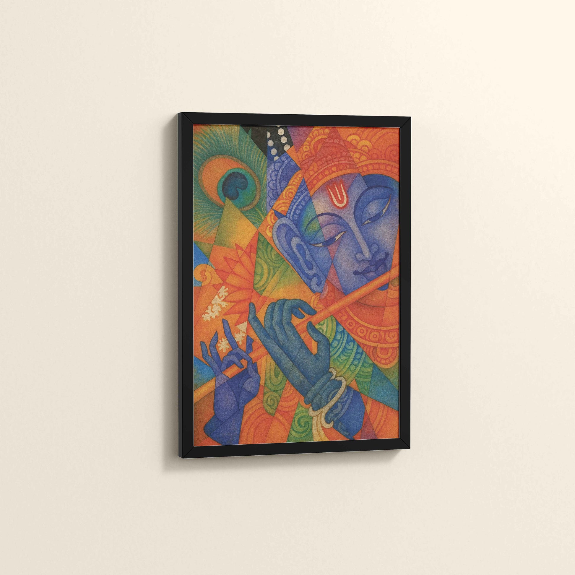 Side View of Murali Manohar – Lord Krishna Kerala Mural Art Frame in Black Color Frame