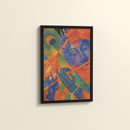 Side View of Murali Manohar – Lord Krishna Kerala Mural Art Frame in Black Color Frame