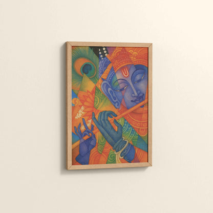 Side View of Murali Manohar – Lord Krishna Kerala Mural Art Frame in Natrual Color Frame