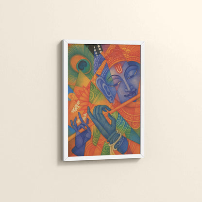 Side View of Murali Manohar – Lord Krishna Kerala Mural Art Frame in White Color Frame