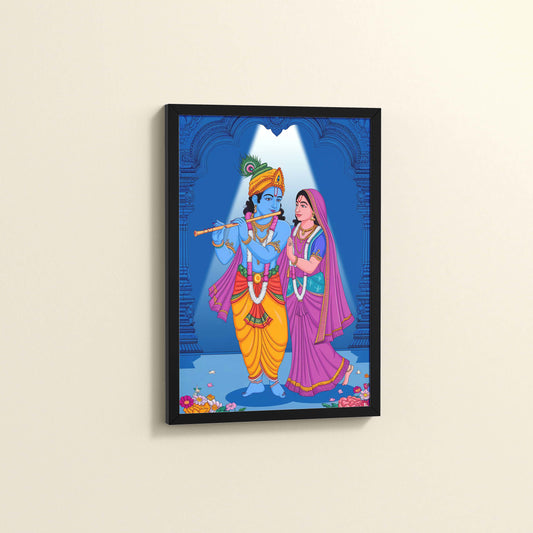 Side View of Radha Krishna – The Eternal Bond of Love Wall Art in Black Color Frame