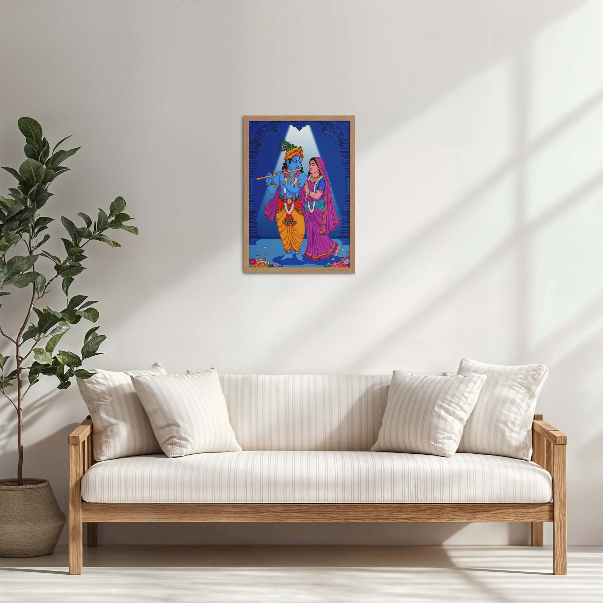 Living Room Cabinet Table Preview of Radha Krishna – The Eternal Bond of Love Wall Art in Natrual Color Frame